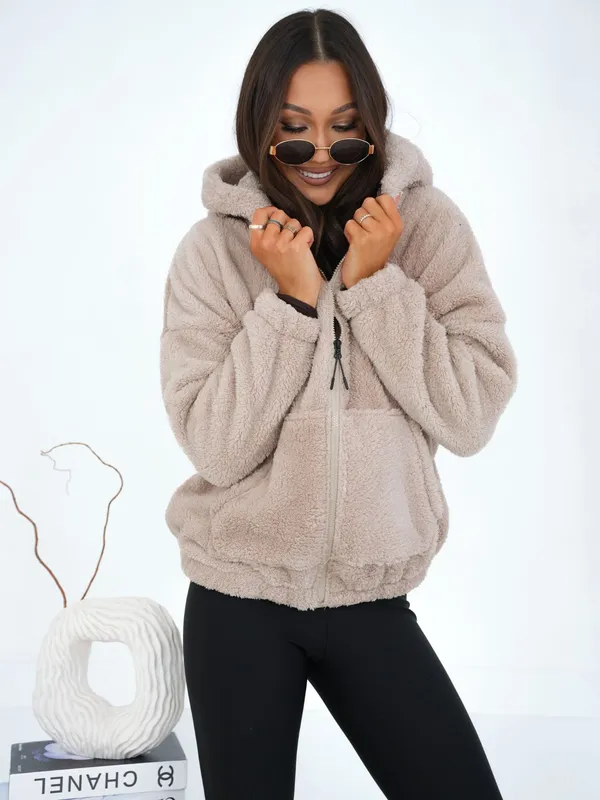 Rozpinana bluza z kapturem z uszami misia