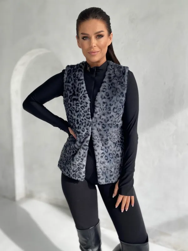 Krótka kamizelka o zwierzęcym wzorze w stylu glamour - widok 2