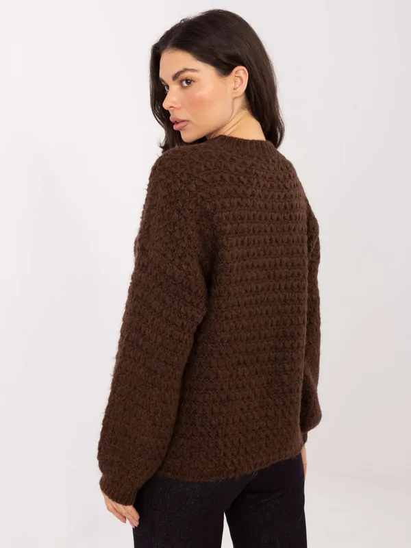 Oversize'owy sweter o grubym splocie z okrągłym dekoltem - widok 2