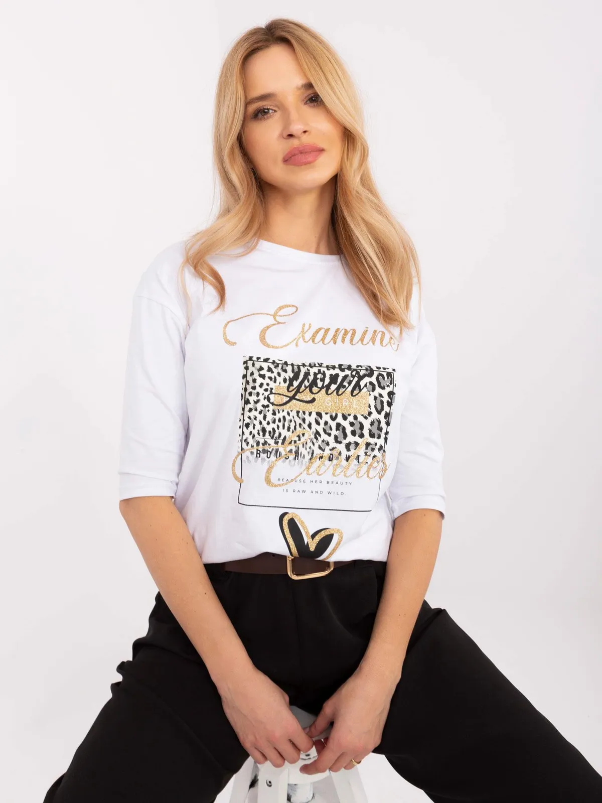 Casualowa bluzka z napisem i zwierzęcym motywem - zdjęcie 1