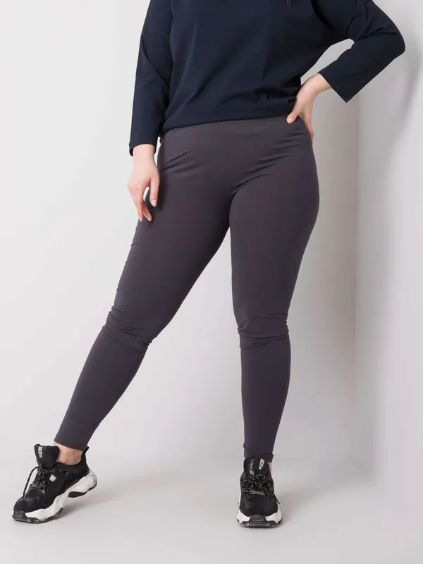 Ciemnoszare melanżowe bawełniane legginsy plus size - widok 2