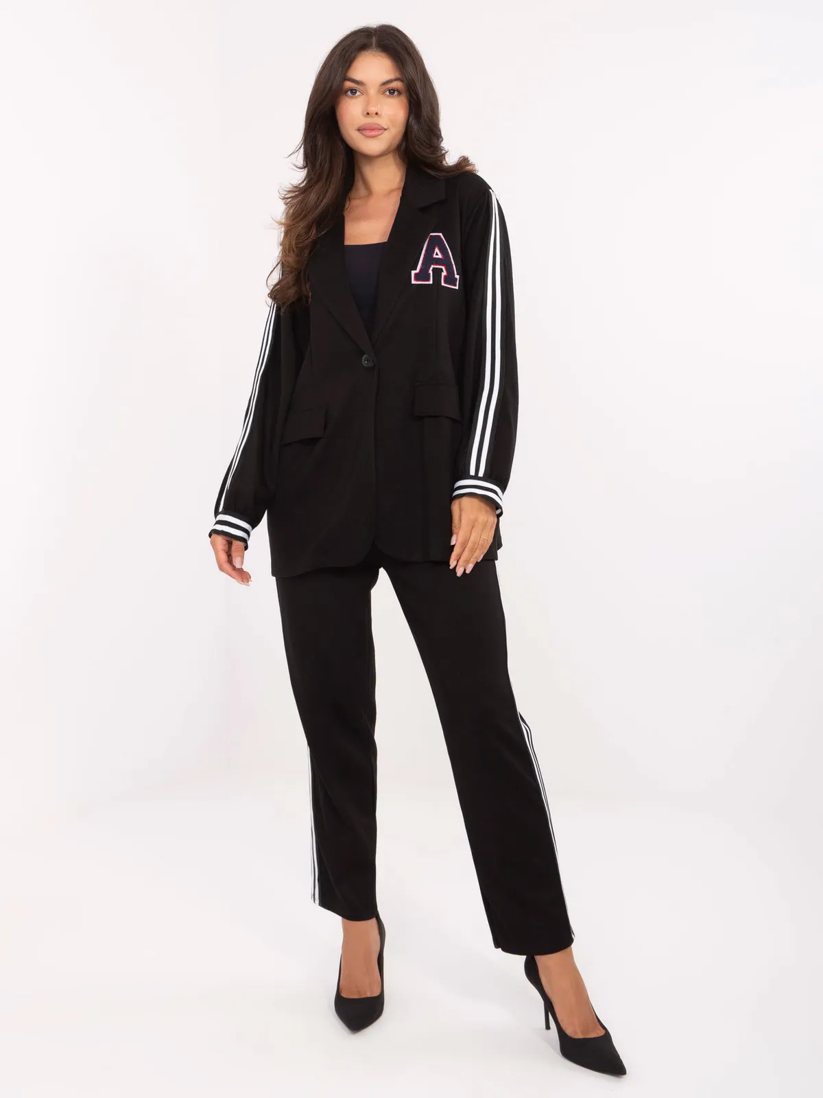 Komplet dwuczęściowy typu smart casual z lampasami - zdjęcie 1