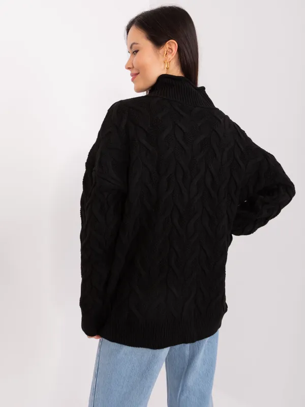Czarny damski sweter golf z dzianiny - widok 2