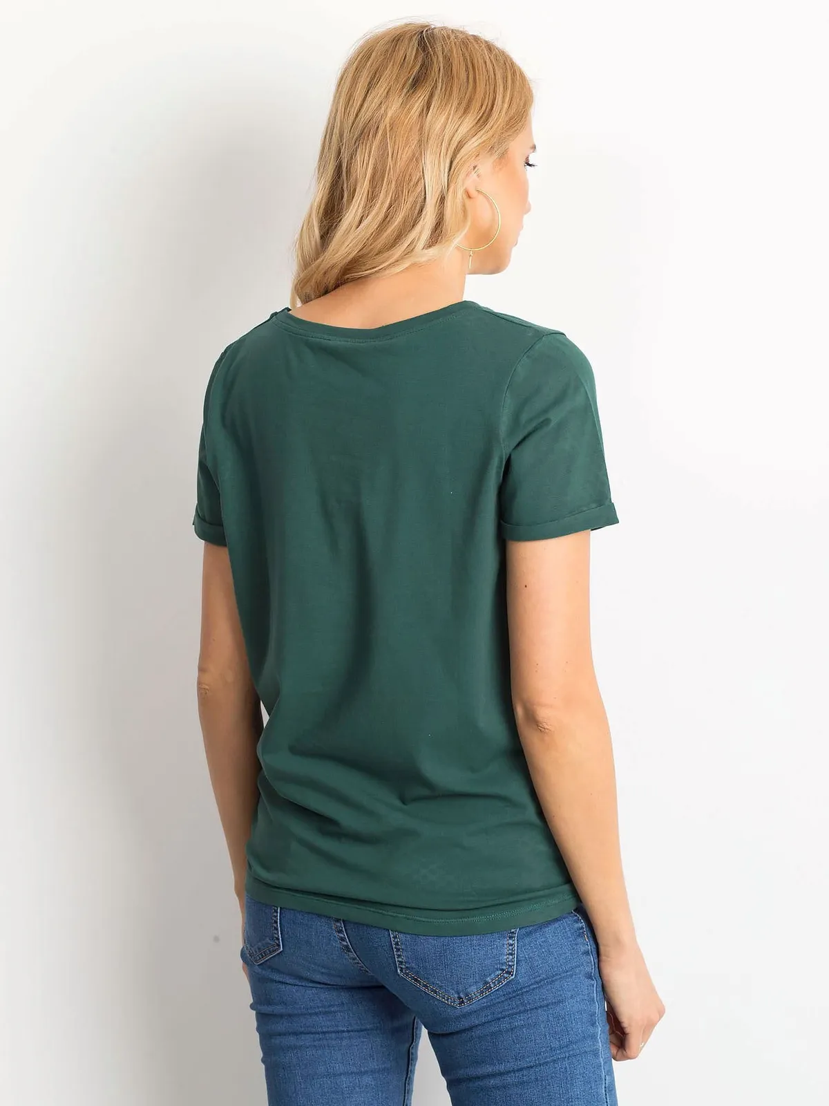 Bawełniany t-shirt damski basic ciemnozielony - zdjęcie 2