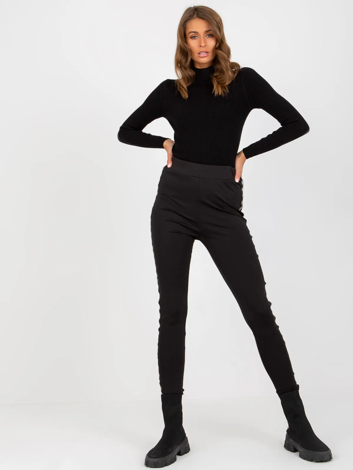 Czarne damskie legginsy na co dzień high waist - zdjęcie 2