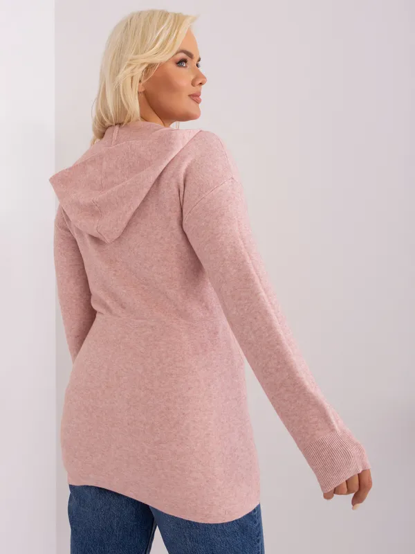 Szary długi sweter plus size z suwakiem - widok 2
