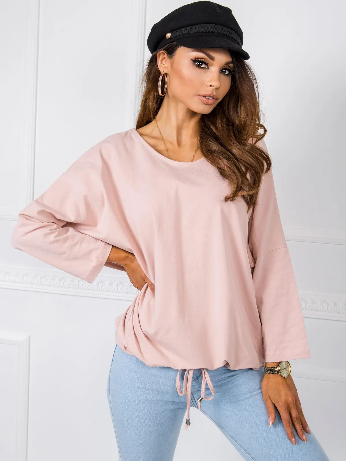 Brudnoróżowa bawełniana bluzka oversize - zdjęcie 3