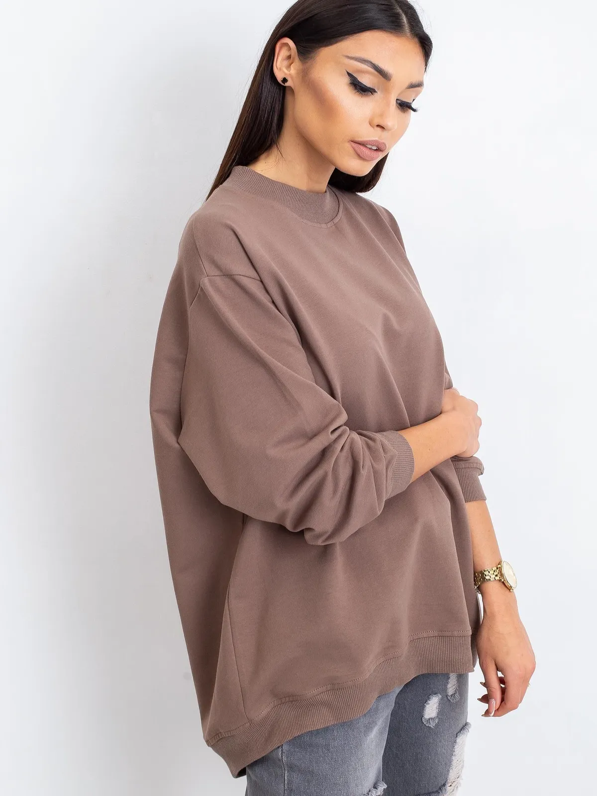 Kawowa bawełniana bluza basic - zdjęcie 7