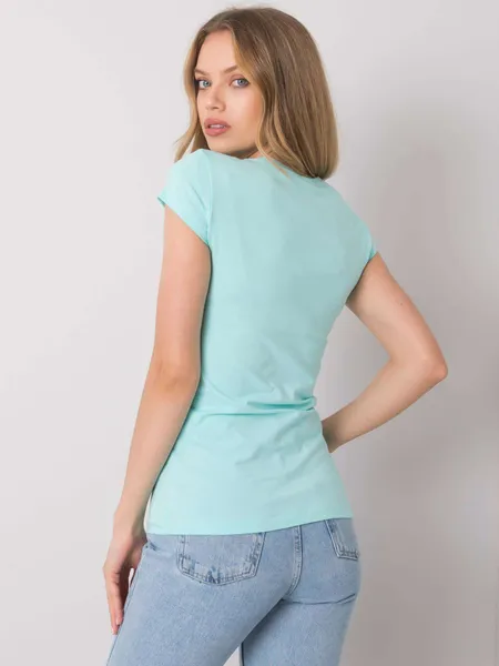Jasnoniebieski t-shirt damski z aplikacją