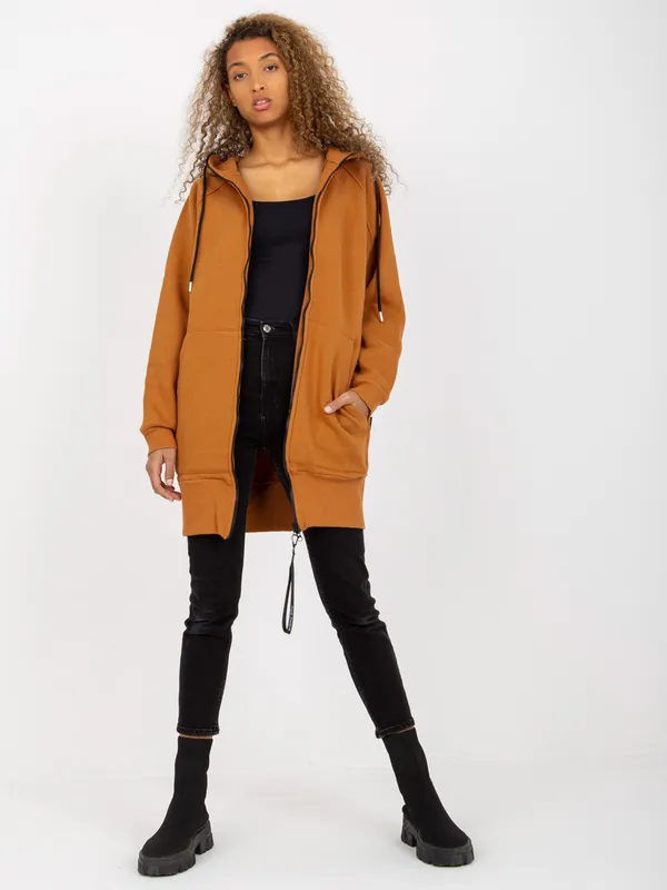 Jasnobrązowa rozpinana bluza basic z kieszeniami RUE PARIS - widok 2