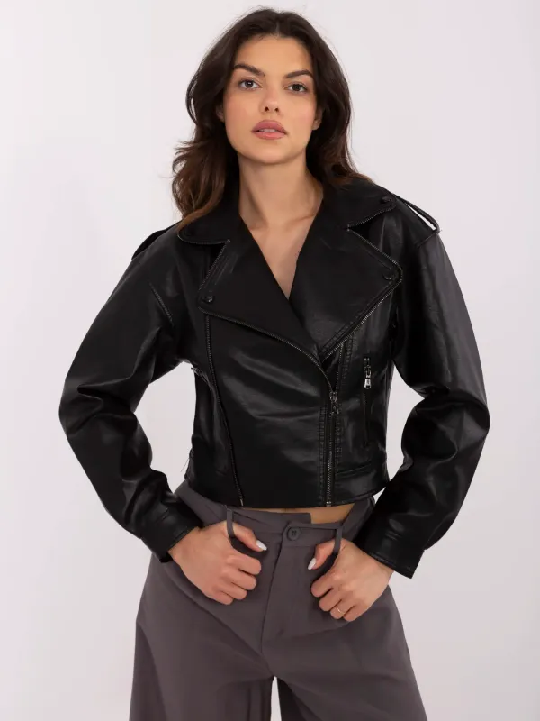 Krótka kurtka ramoneska o dopasowanym kroju - widok 2