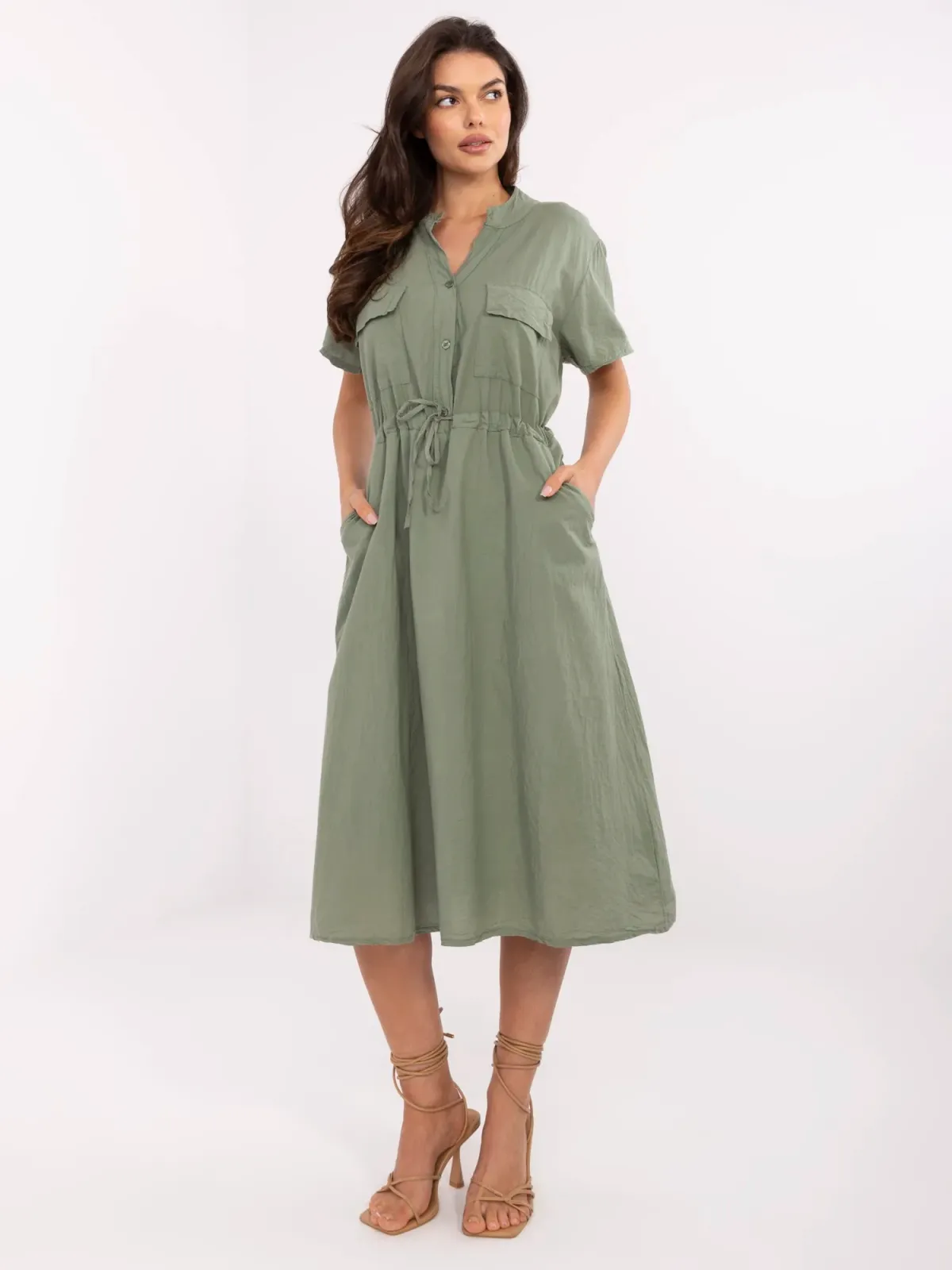 Sukienka o kroju safari z wiązaniem w talii - zdjęcie 1