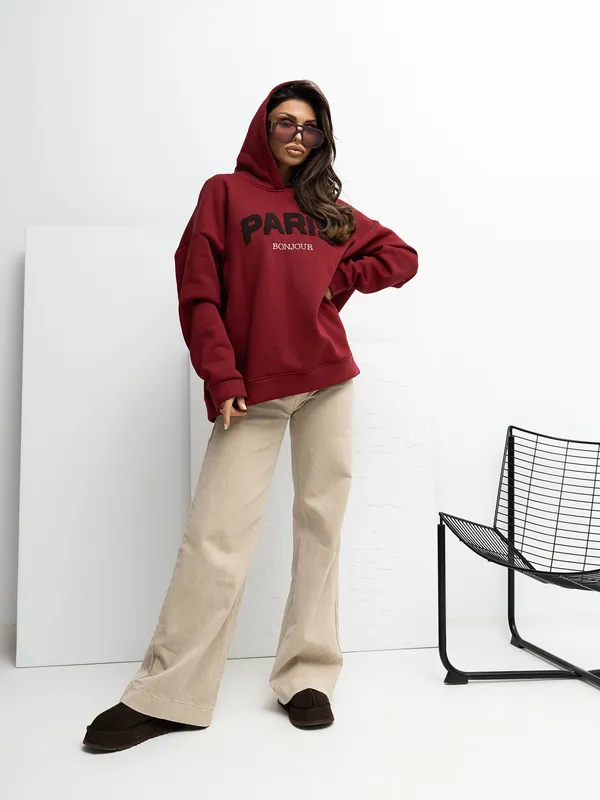 Bluza oversize z wypukłym napisem Paris