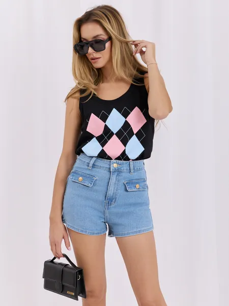 Top bez rękawów w geometryczny wzór argyle