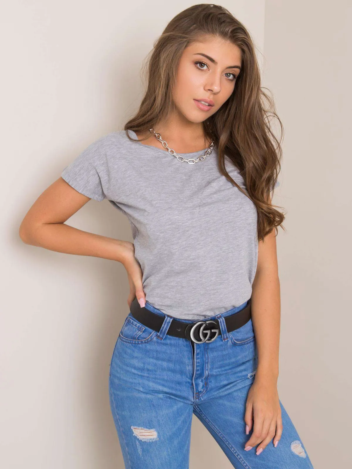 T-shirt basic szary - zdjęcie 2