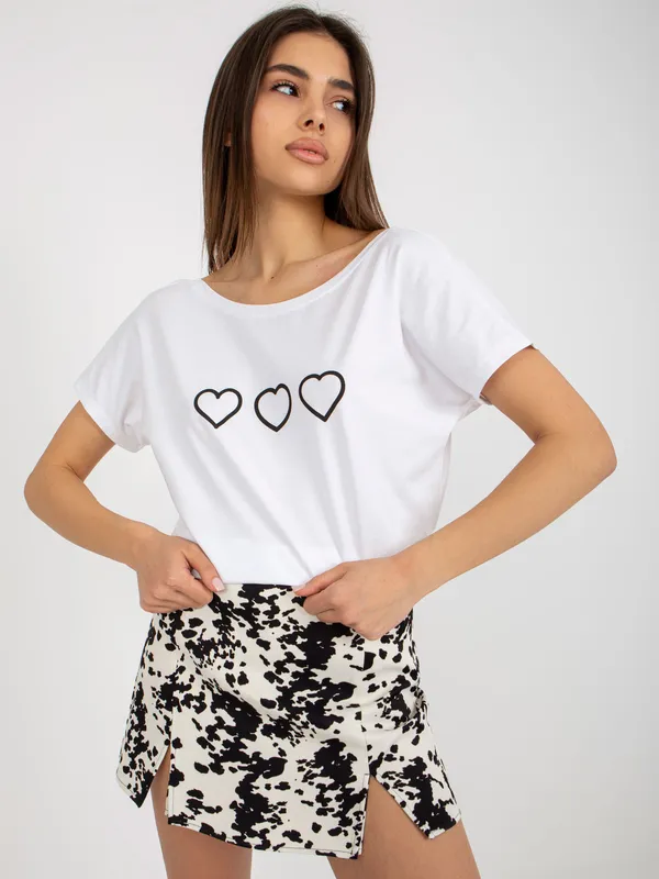 Biało-czarny damski t-shirt z nadrukiem Amor RUE PARIS - widok 2