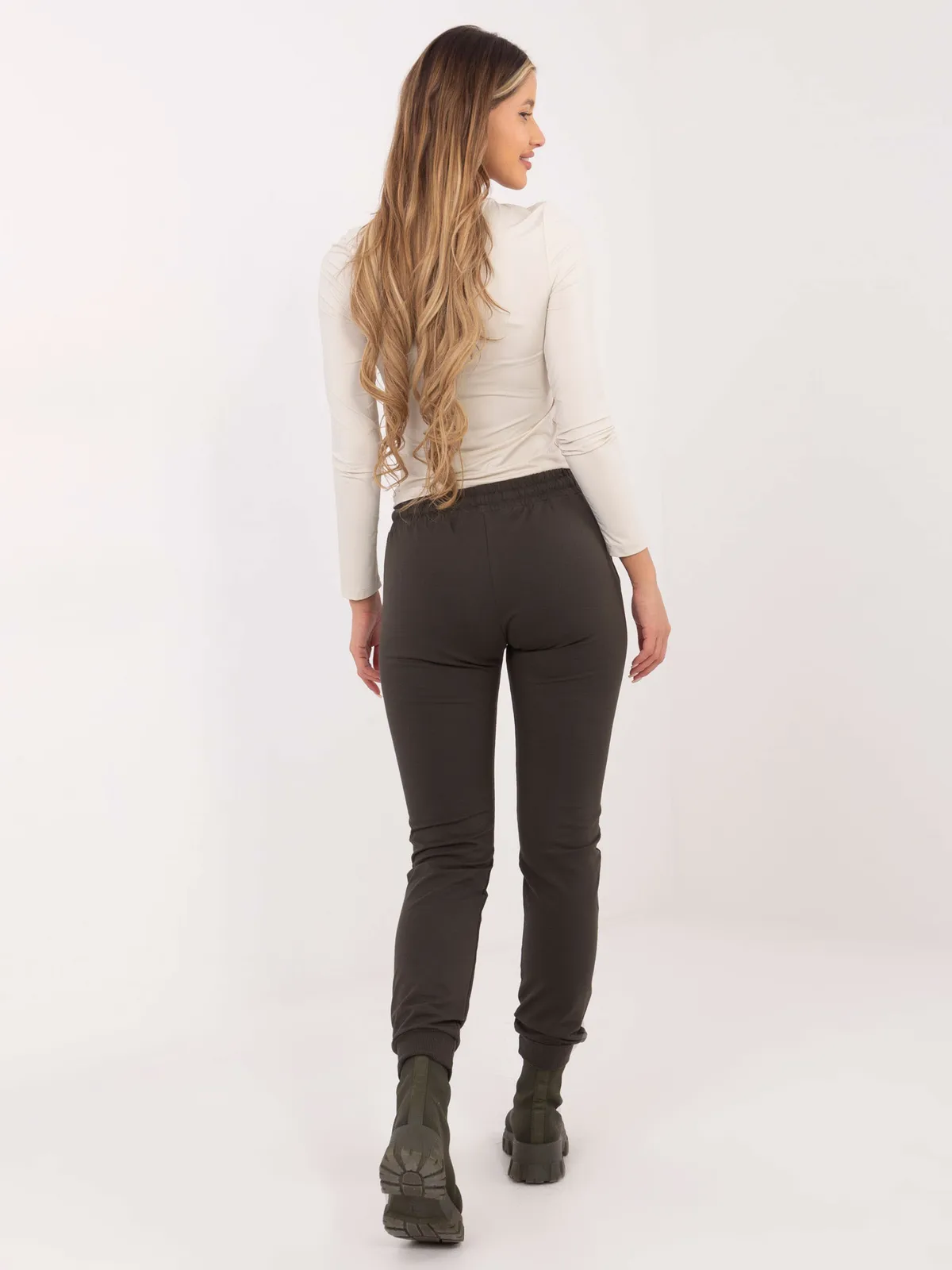 Spodnie dresowe basic ciemne khaki - zdjęcie 3