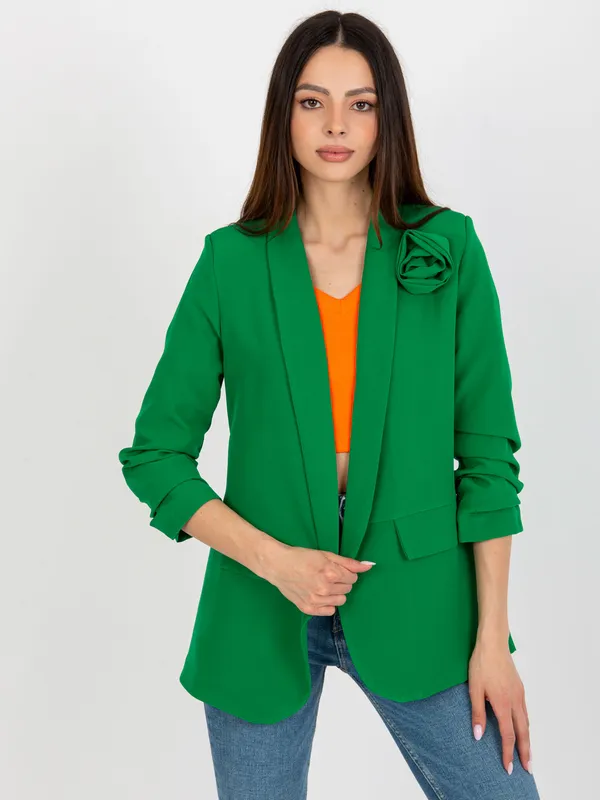 Zielona elegancka marynarka z kwiatem OCH BELLA