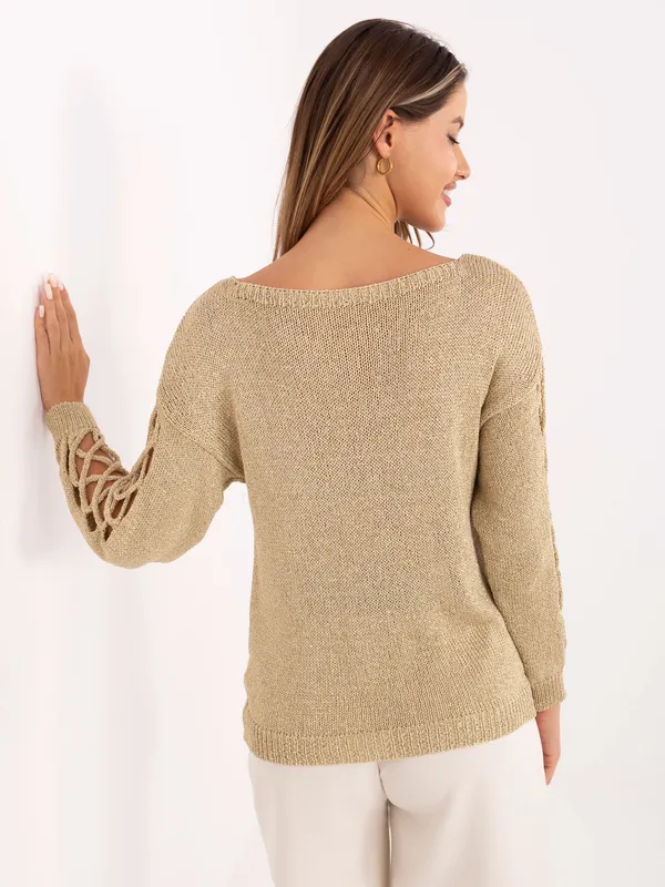 Sweter z ażurowymi rękawami o kroju oversize - widok 2