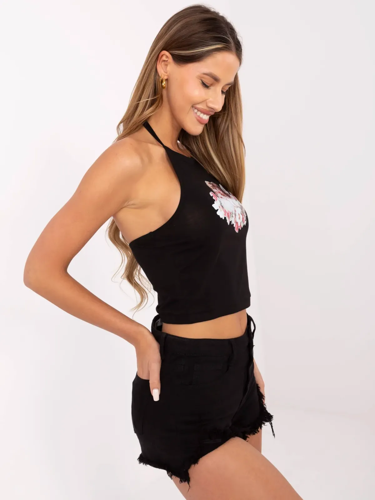 Krótki top typu halter z motywem aniołków - zdjęcie 1