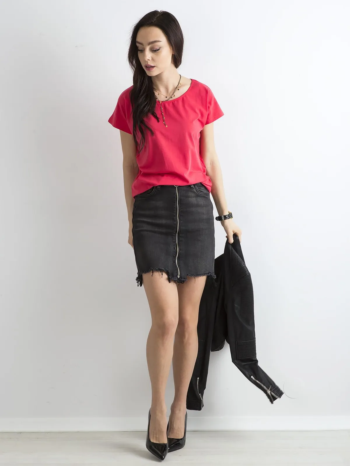 T-shirt basic ciemnokoralowy - zdjęcie 3