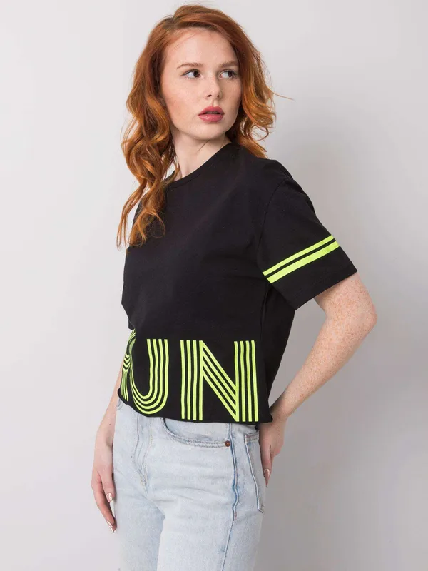Czarny t-shirt bawełniany z napisem - widok 2
