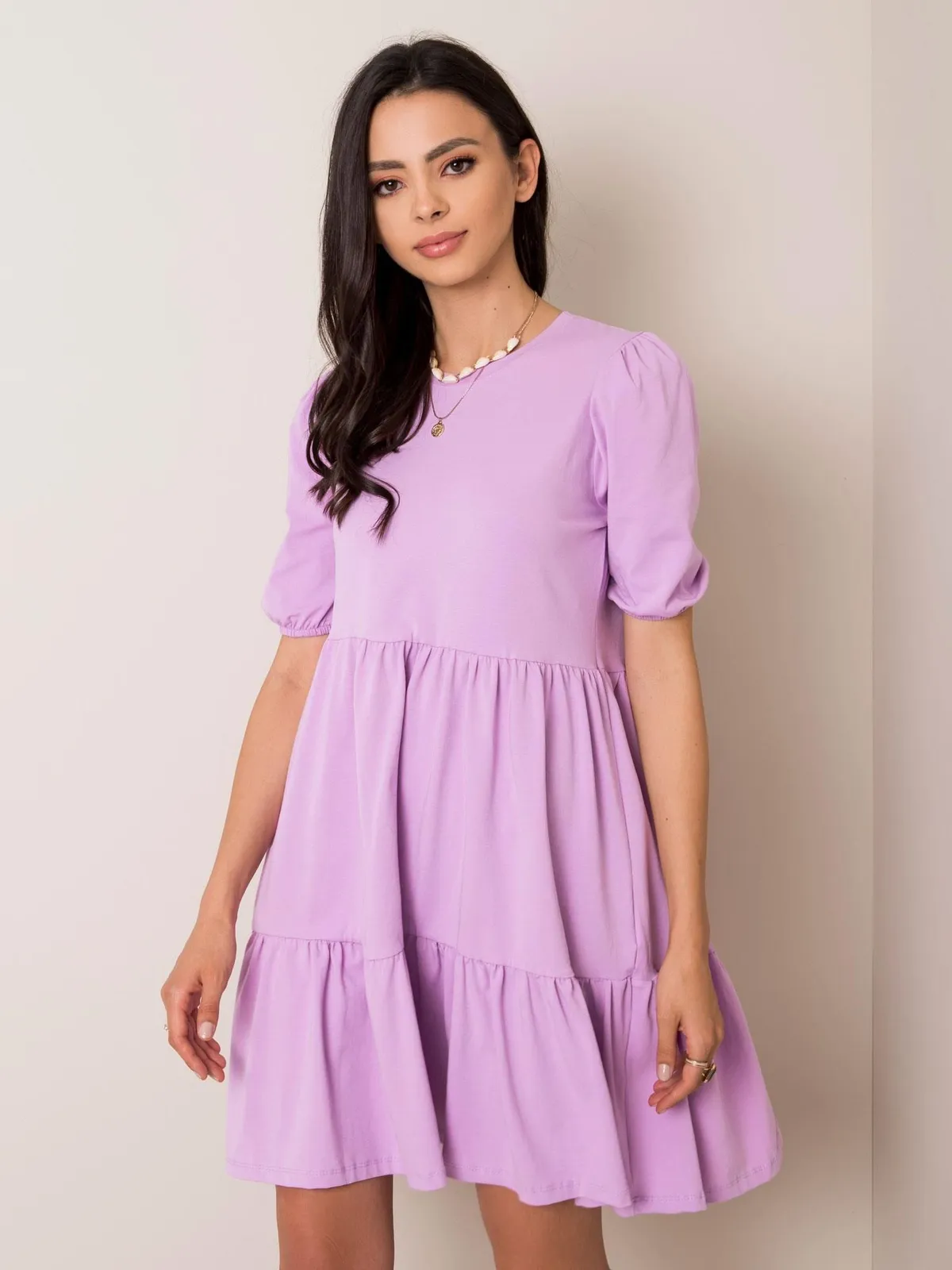 RUE PARIS Liliowa sukienka oversize - zdjęcie 3