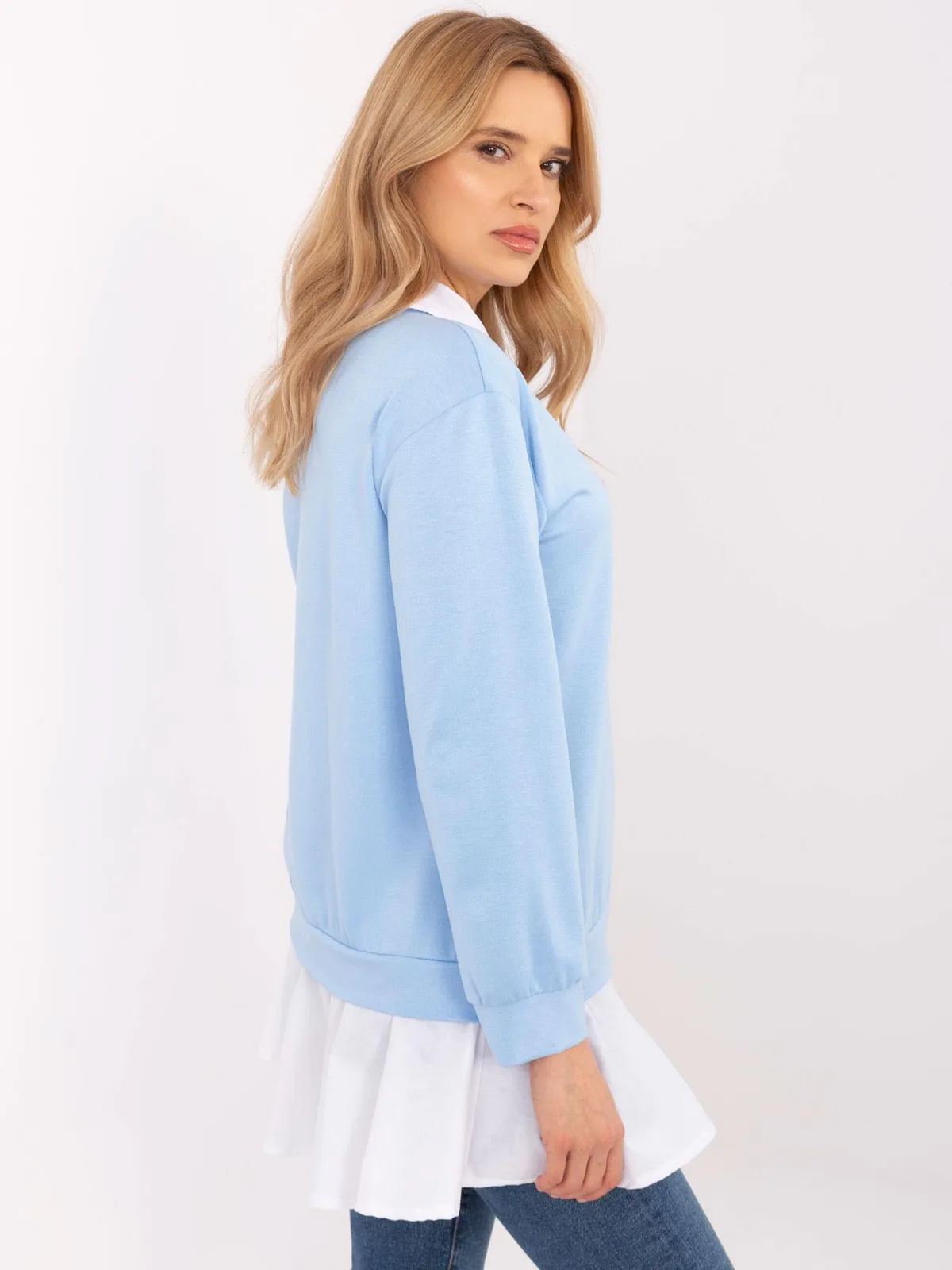 Casualowa bluza z kołnierzykiem i plisowanym dołem - zdjęcie 1