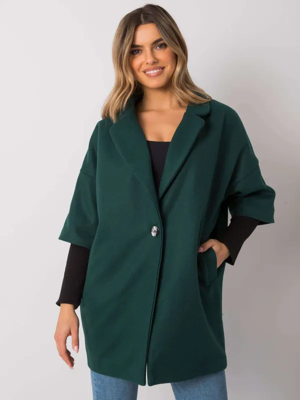 RUE PARIS Ciemnozielony płaszcz oversize