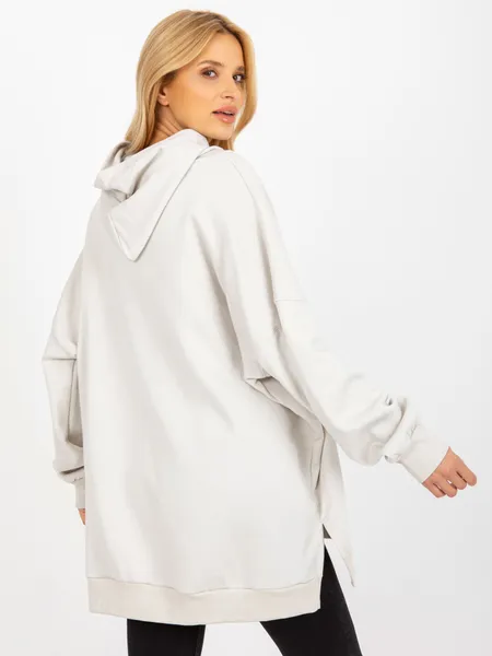 Jasnoszara długa bluza oversize z kapturem MAYFLIES