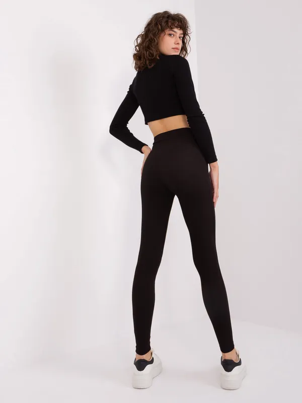 Czarne legginsy basic z wysokim stanem RUE PARIS - widok 2