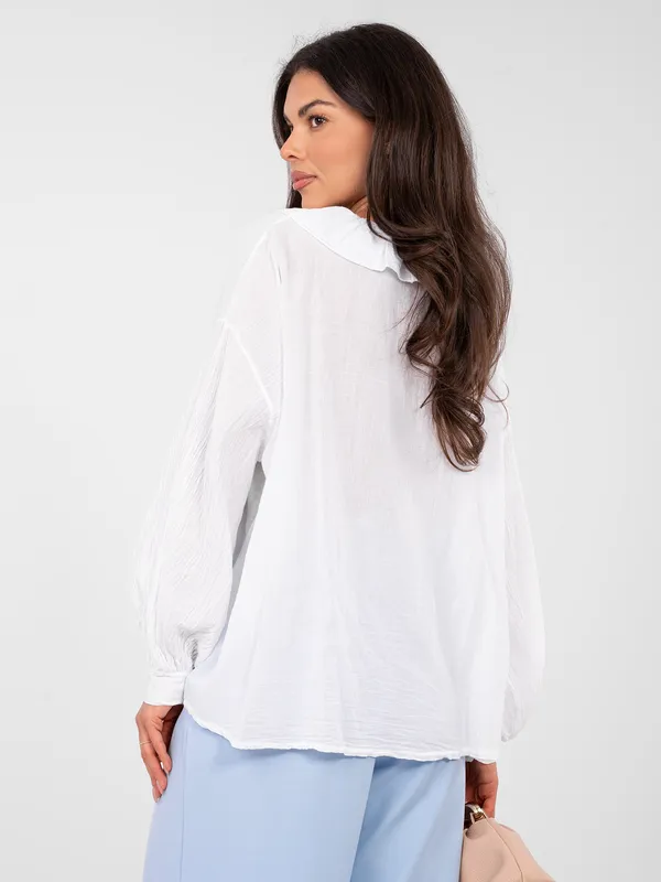 Luźna bluzka z falbanami i bufiastymi rękawami - widok 2