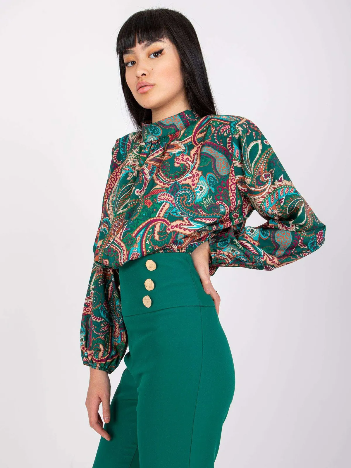 Dopasowane spodnie dzwony z wysokim stanem - zdjęcie 1