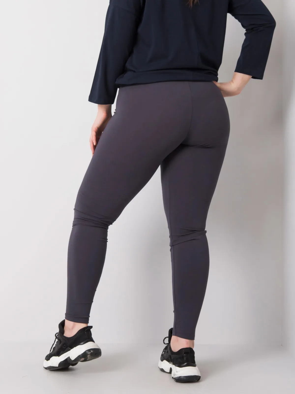 Ciemnoszare melanżowe bawełniane legginsy plus size - zdjęcie 4