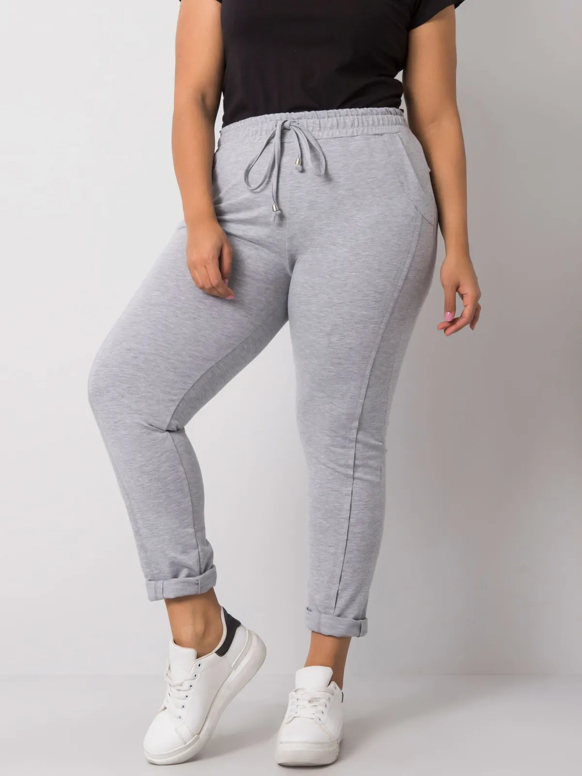 Szare melanżowe spodnie dresowe plus size z bawełny - zdjęcie 3