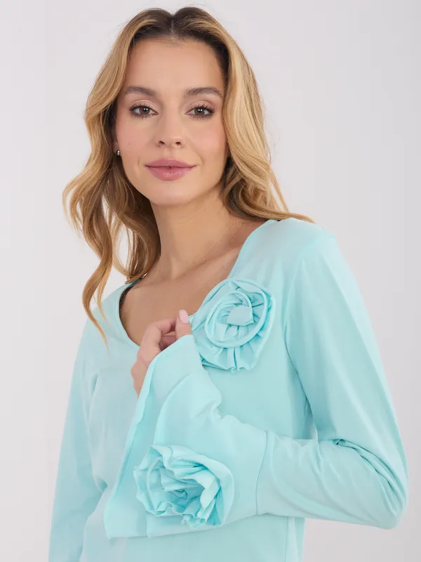 Bluzka z długim rękawem zdobiona kwiatami - widok 2