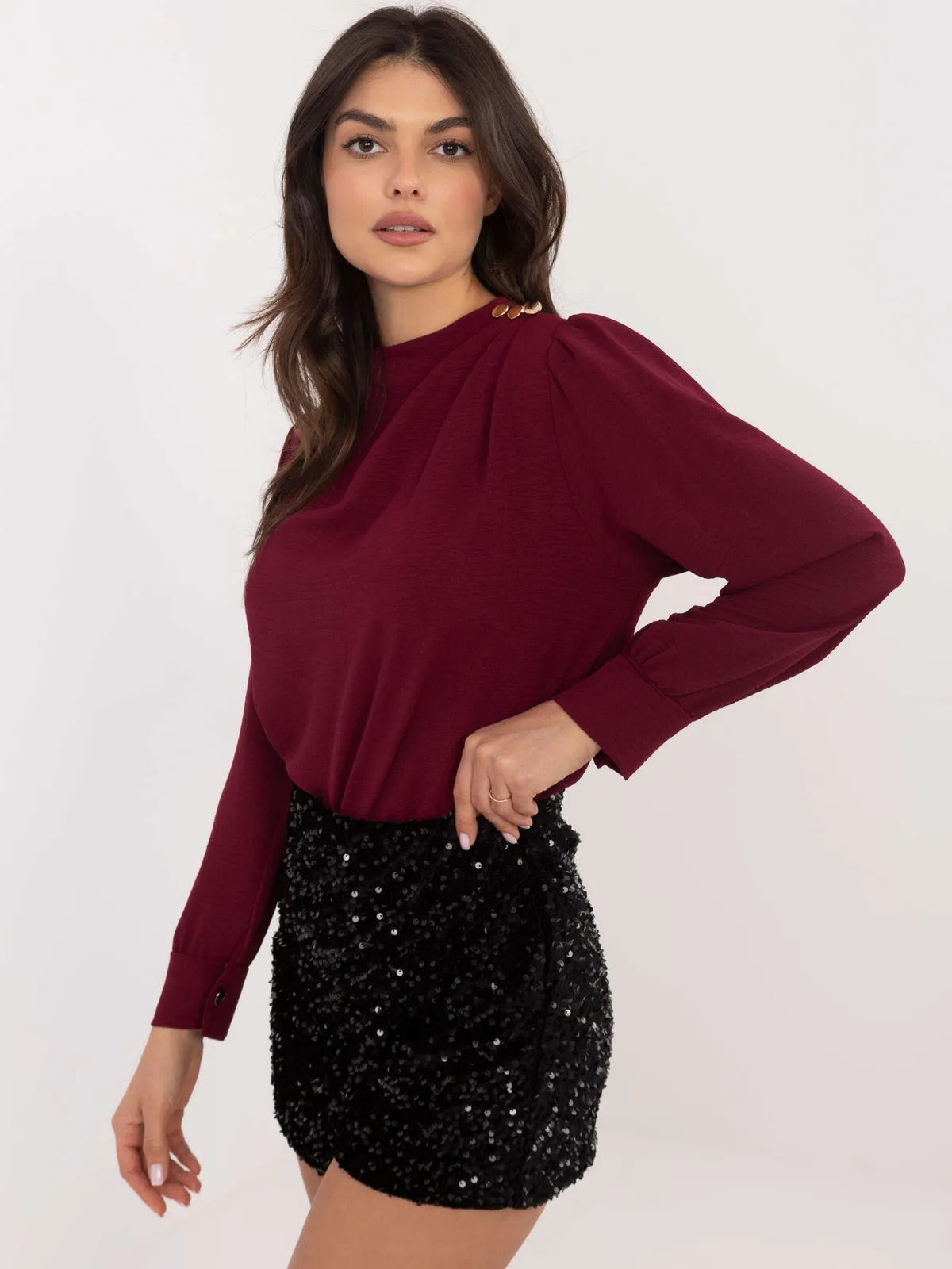 Wizytowa bluzka z bufiastymi rękawami i złotymi guzikami - zdjęcie 1