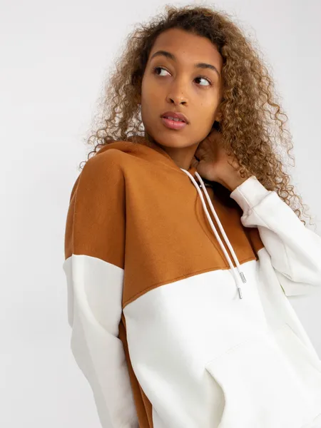 Zielono-ecru dresowa bluza basic kangurka RUE PARIS