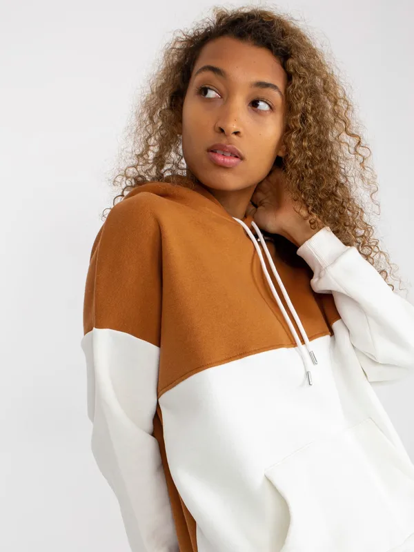 Zielono-ecru dresowa bluza basic kangurka RUE PARIS