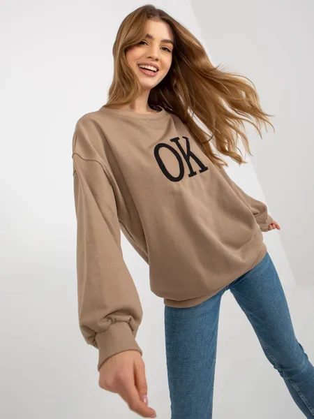Szara luźna bluza oversize bez kaptura z haftem