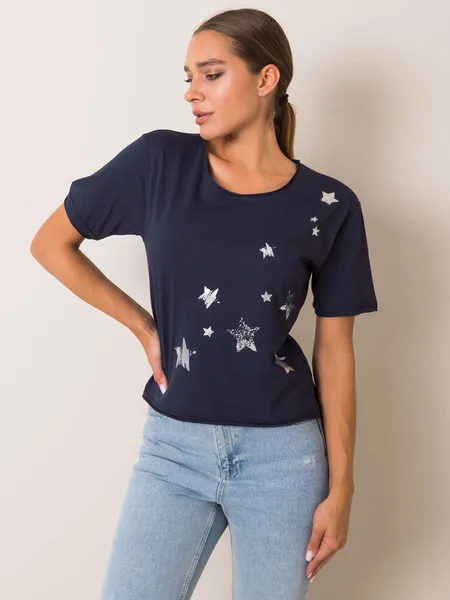 FOR FITNESS Granatowy t-shirt bawełniany