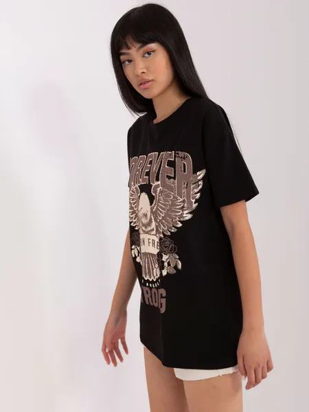 Ecru bawełniany t-shirt z nadrukiem OCH BELLA