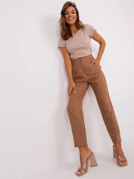 Brązowe proste spodnie eleganckie OCH BELLA
