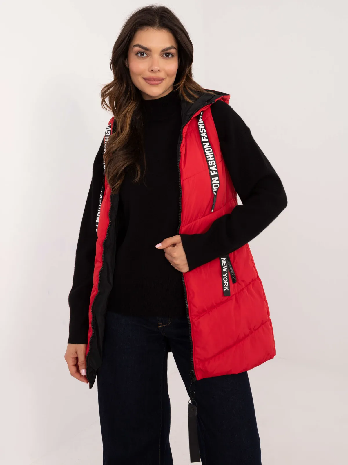 Pikowana kamizelka dwustronna z obszernym kapturem - zdjęcie 1