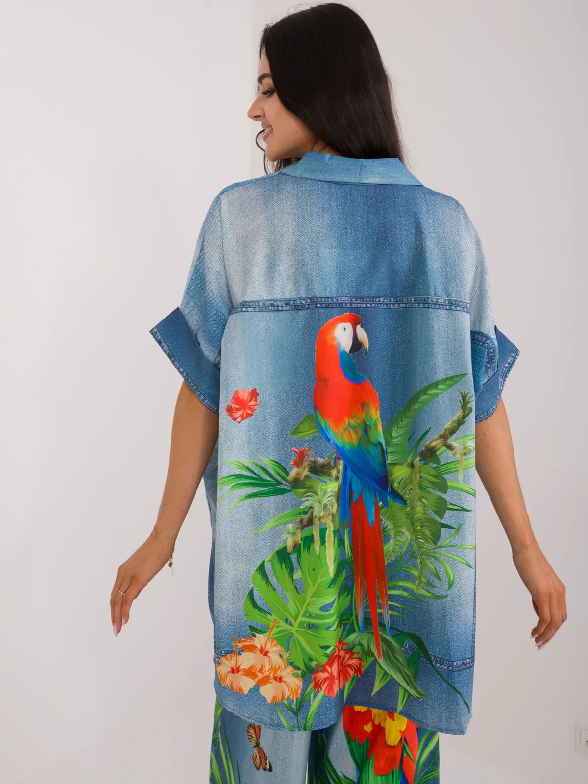 Koszula oversize z tropikalnym motywem roślinnym - zdjęcie 1