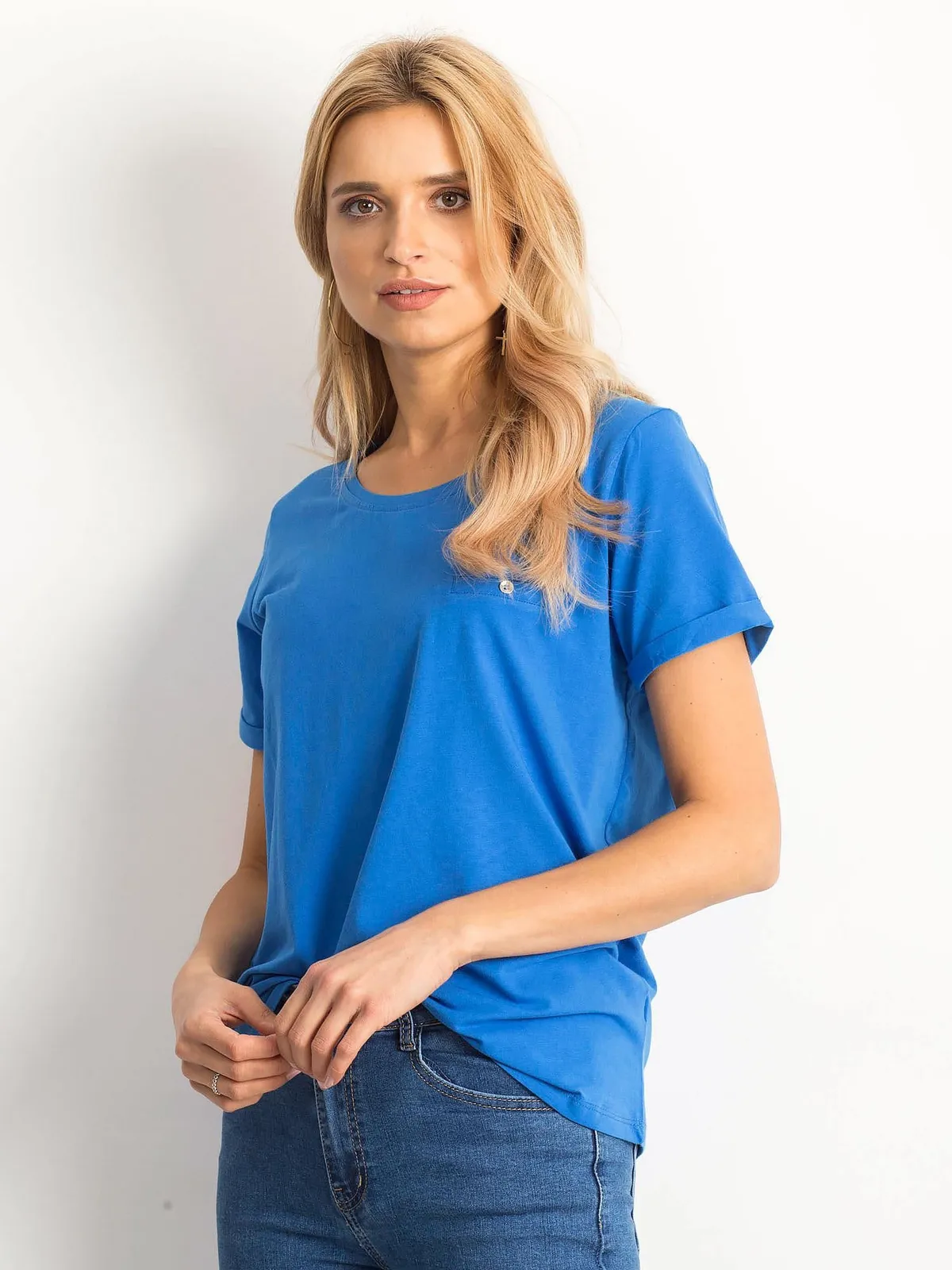 Bawełniany t-shirt damski basic ciemnoniebieski - zdjęcie 4