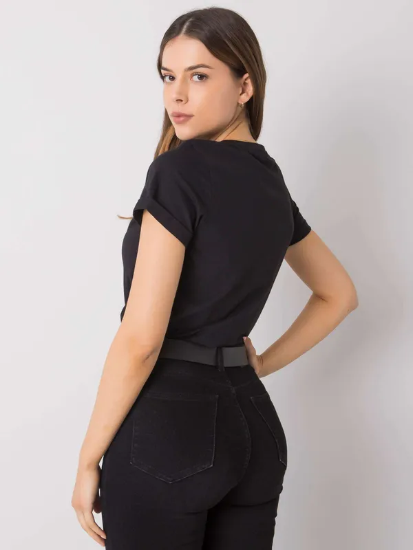 RUE PARIS Czarny t-shirt damski z printem