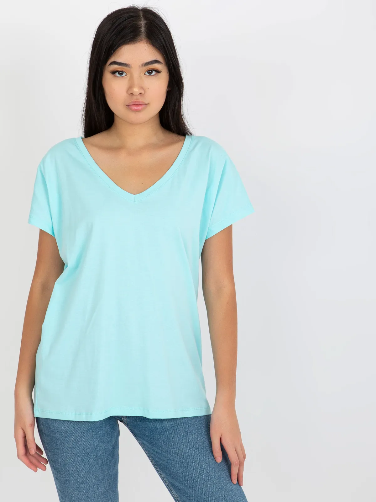 Jasnomiętowy klasyczny t-shirt basic z bawełny Emory - zdjęcie 2