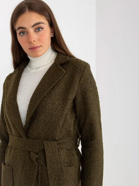 Khaki pluszowy maxi płaszcz z wiązaniem Merve OCH BELLA