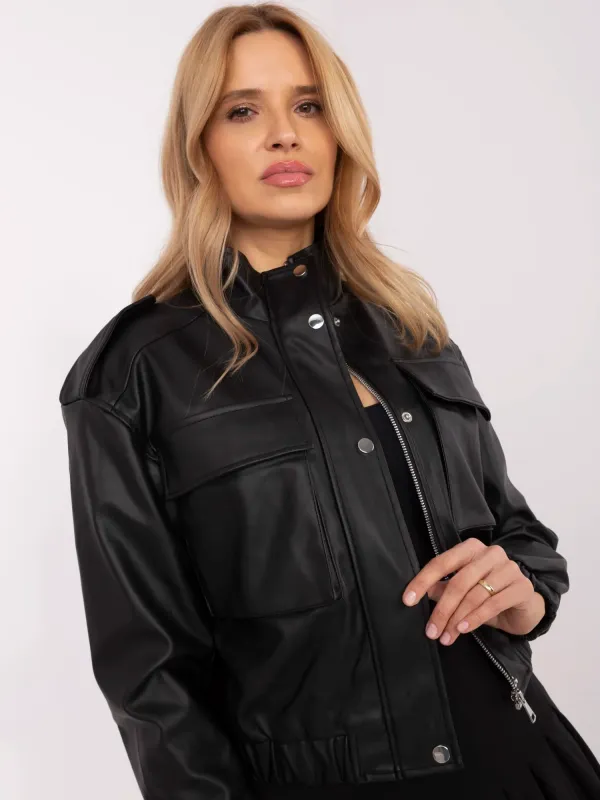 Krótka kurtka typu bomber z pagonami - widok 2